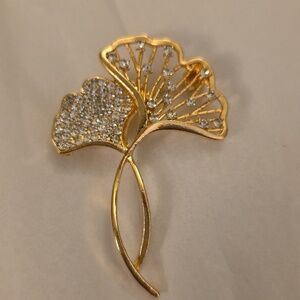 Ginko Leaf Brooch Loaded With Simulated Diamonds